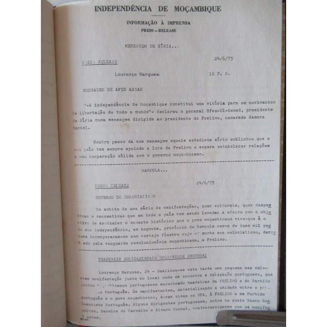 Moçambique Independência/Informação Á Imprensa Junho 1975