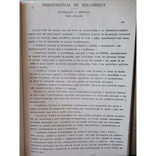Moçambique Independência/Informação Á Imprensa Junho 1975