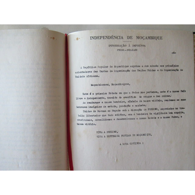 Moçambique Independência/Informação Á Imprensa Junho 1975
