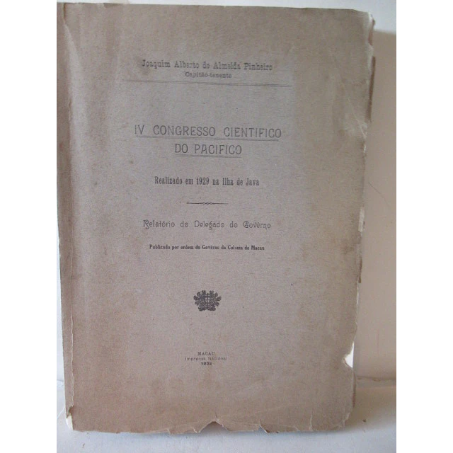 IV Congresso Científico Pacifico/Ilha De Java 1932 Joaquim Alberto De Almeida Pinheiro