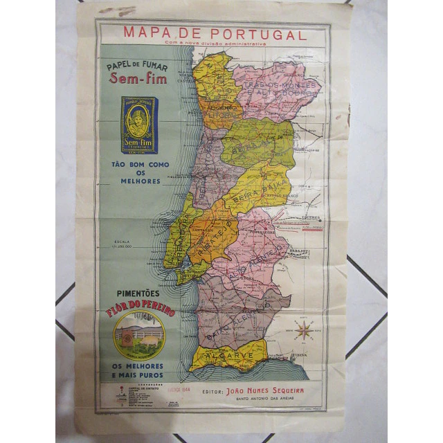Mapa Portugal/Publicitário/Nova Divisão Administrativa 1944 João Nunes Sequeira