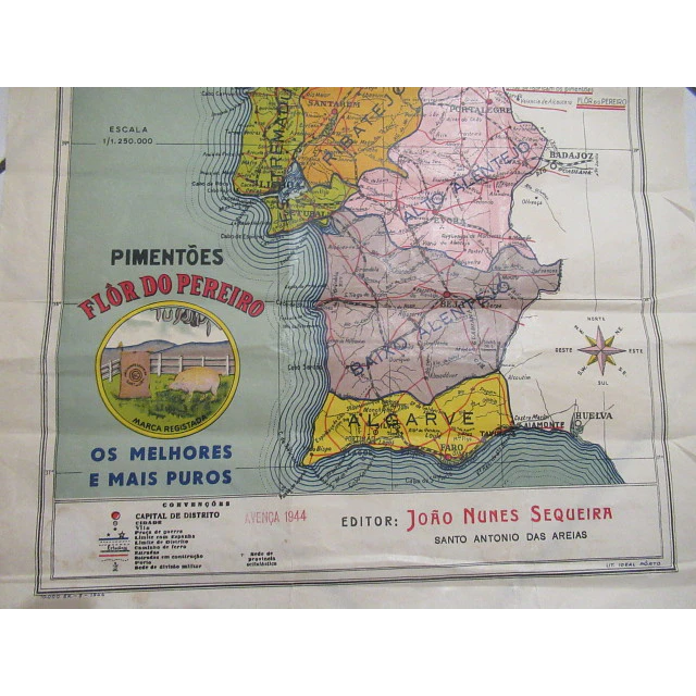 Mapa Portugal/Publicitário/Nova Divisão Administrativa 1944 João Nunes Sequeira