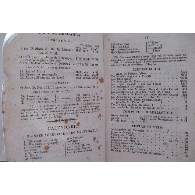 Folhinha Da Terceira Para O Anno De 1832 Bixesto Angra