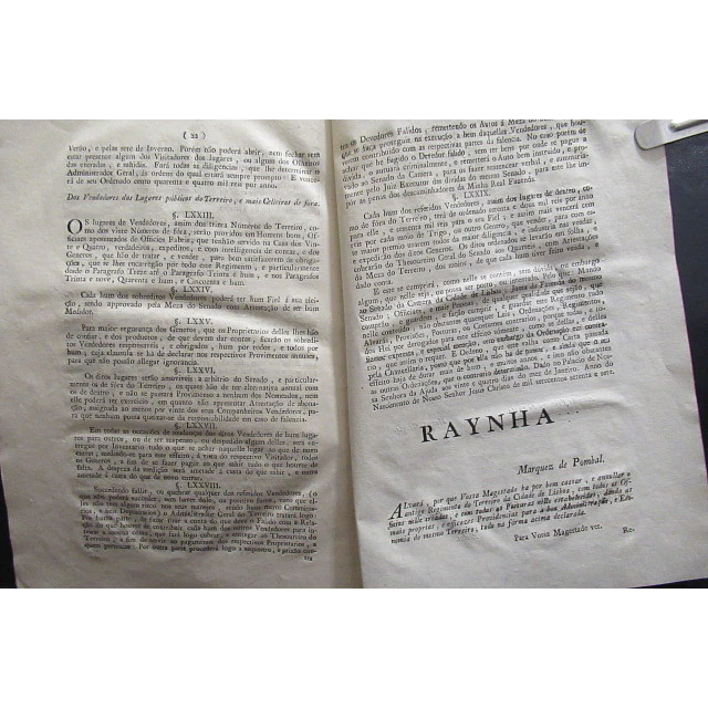 Regimento Do Terreiro Da Cidade De Lisboa 1777 D. José/Marquês De  Pombal