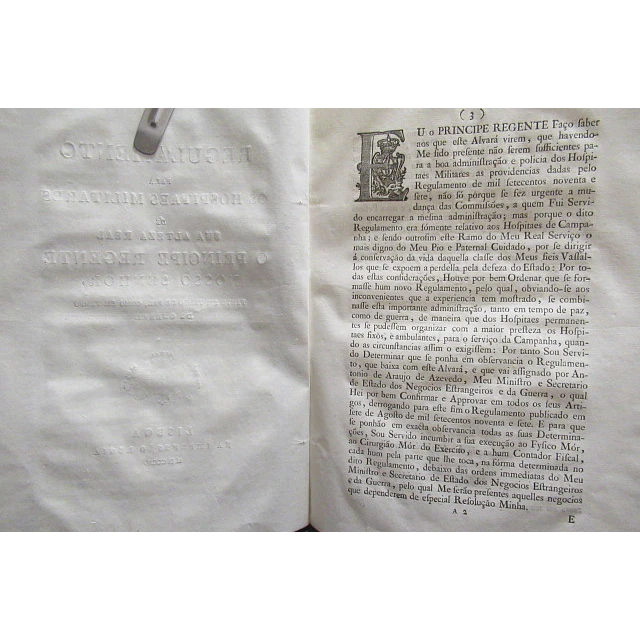 Regulamento Hospitais Militares Tanto Tempo Paz/Guerra 1805 Principe Regente