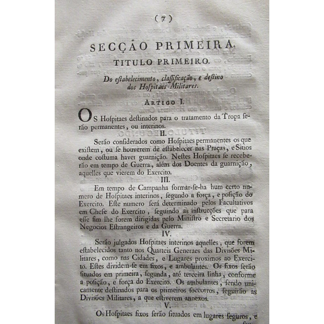 Regulamento Hospitais Militares Tanto Tempo Paz/Guerra 1805 Principe Regente