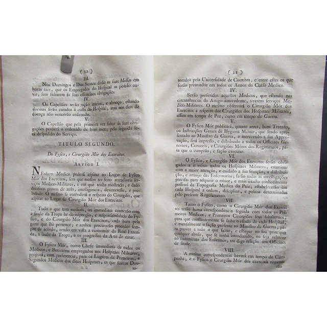 Regulamento Hospitais Militares Tanto Tempo Paz/Guerra 1805 Principe Regente
