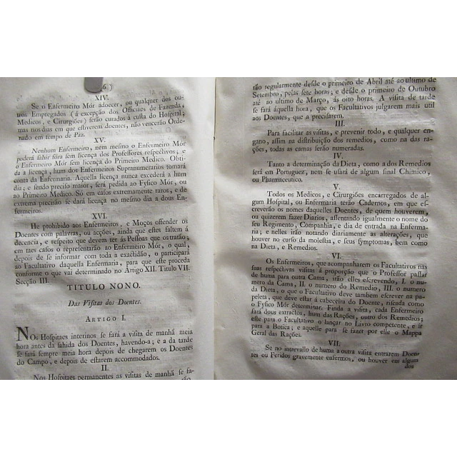 Regulamento Hospitais Militares Tanto Tempo Paz/Guerra 1805 Principe Regente
