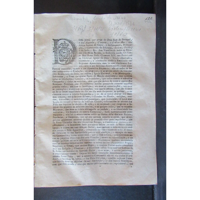 Ordem Regia/Breve Papal Extinção Compª Jesus 1773 D. José/Marquês De Pombal