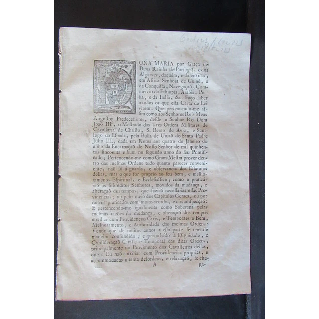Carta De Lei D. Maria 1ª Ordens Militares 1789