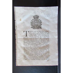 Guerra Das Laranjas/Sentença Verissí. Antº. Gama Lobo Governador/Juromenha 1802 Principe Regente