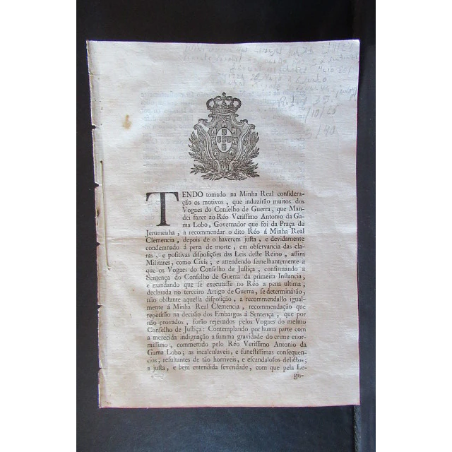 Guerra Das Laranjas/Sentença Verissí. Antº. Gama Lobo Governador/Juromenha 1802 Principe Regente