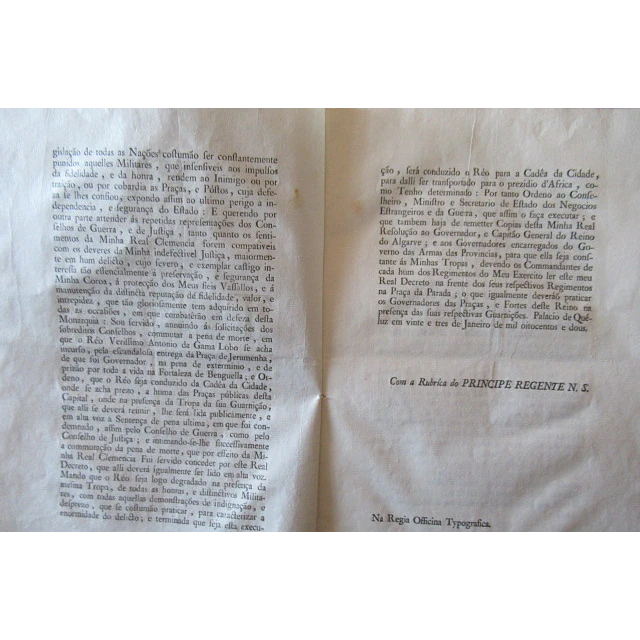 Guerra Das Laranjas/Sentença Verissí. Antº. Gama Lobo Governador/Juromenha 1802 Principe Regente