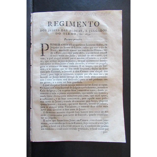 Regimento Juizes Dos Aldeas, E Julgados Do Termo, &c. 1639 13 Abril 1807 Senado