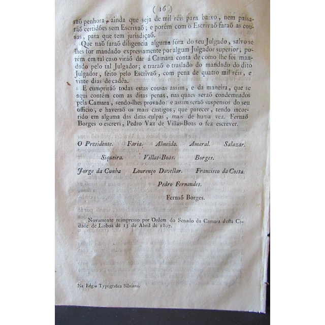 Regimento Juizes Dos Aldeas, E Julgados Do Termo, &c. 1639 13 Abril 1807 Senado