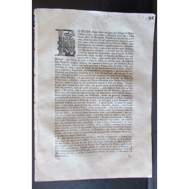 Alvará Regio Hospital Real Das Caldas Maio 1775 D. José/Marquês De Pombal