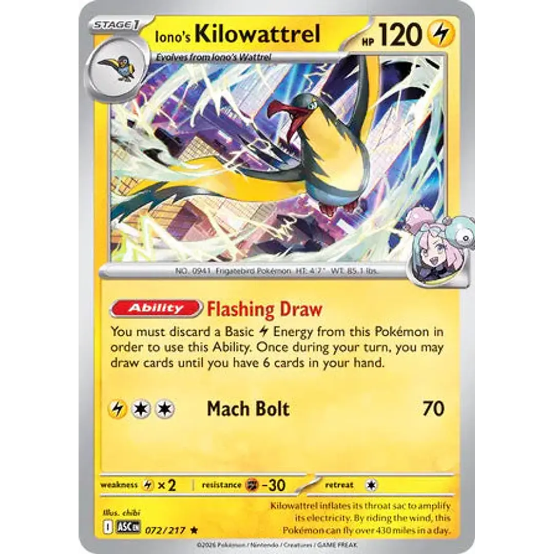 Iono's Kilowattrel - 072/217 Ascended Heroes 1