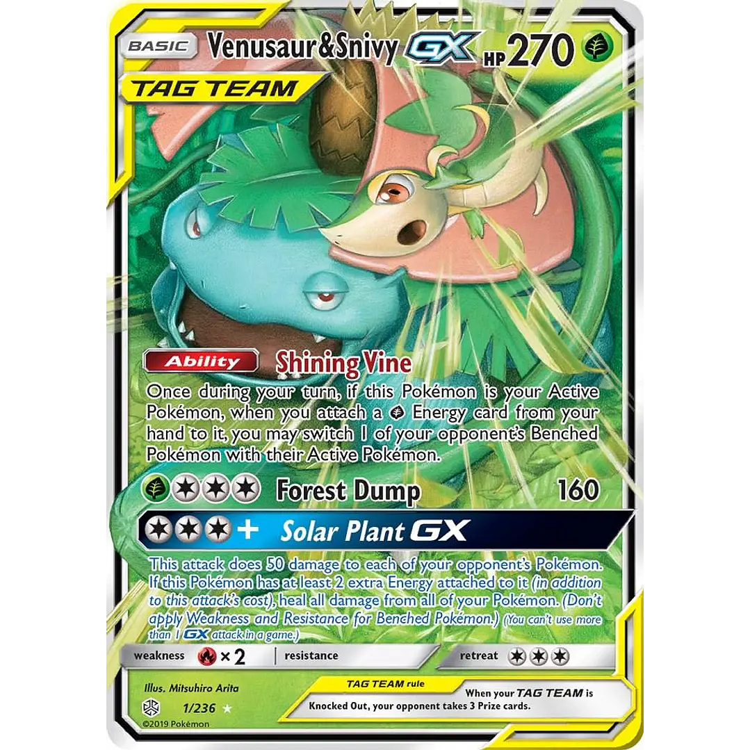 Venusaur & Snivy GX #1/236 Pokémon Cosmic Eclipse 1