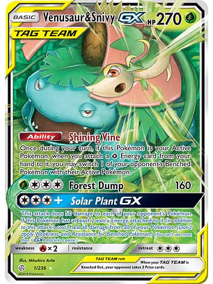 Venusaur & Snivy GX #1/236 Pokémon Cosmic Eclipse