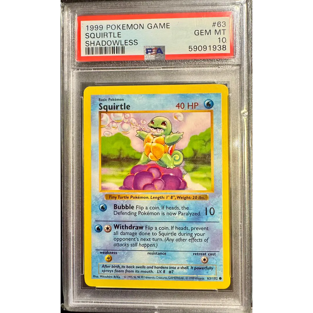 Squirtle [Shadowless] #63/102 Pokémon Base Set (PSA 10) 1