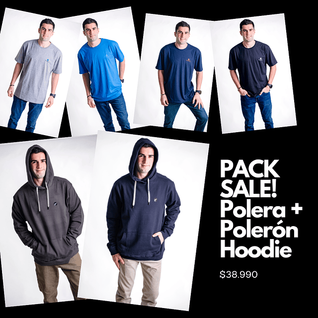 Pack Polera+Polerón Hoodie (INDICAR EN COMENTARIOS AL COMPRAR QUE COLOR Y TALLA QUIERES DE CADA PRENDA)