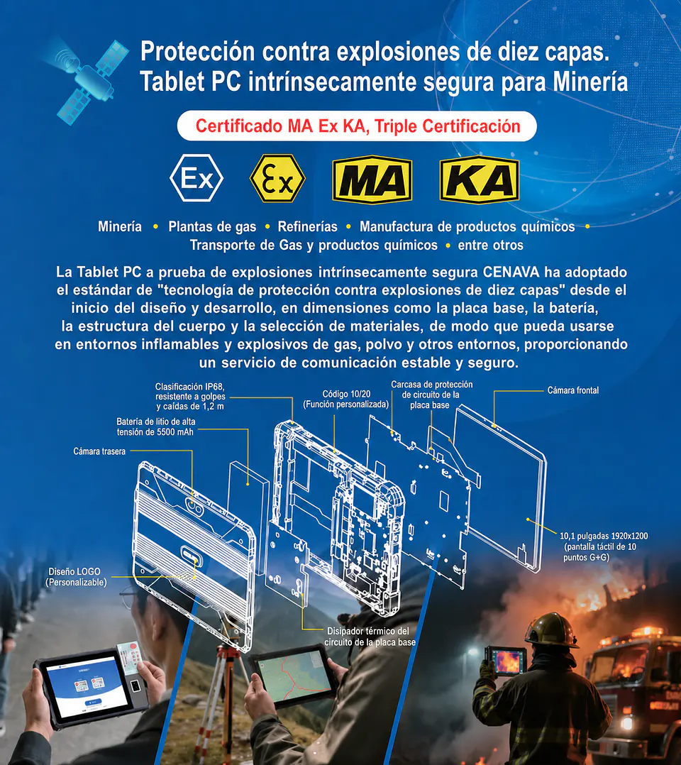 TABLET INDUSTRIAL ATEX INTRINSECO IP68 CENAVA WINDOWS 4G LTE INTEL I5 8GB RAM 256 SSD RUGGED IP68 10,1 PULG. ATEX ZONA  I/II 4