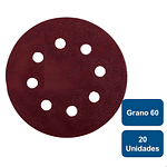 Discos Lijas Velcro 8 Perforaciones 5" Grano 60 20un.  - KWB