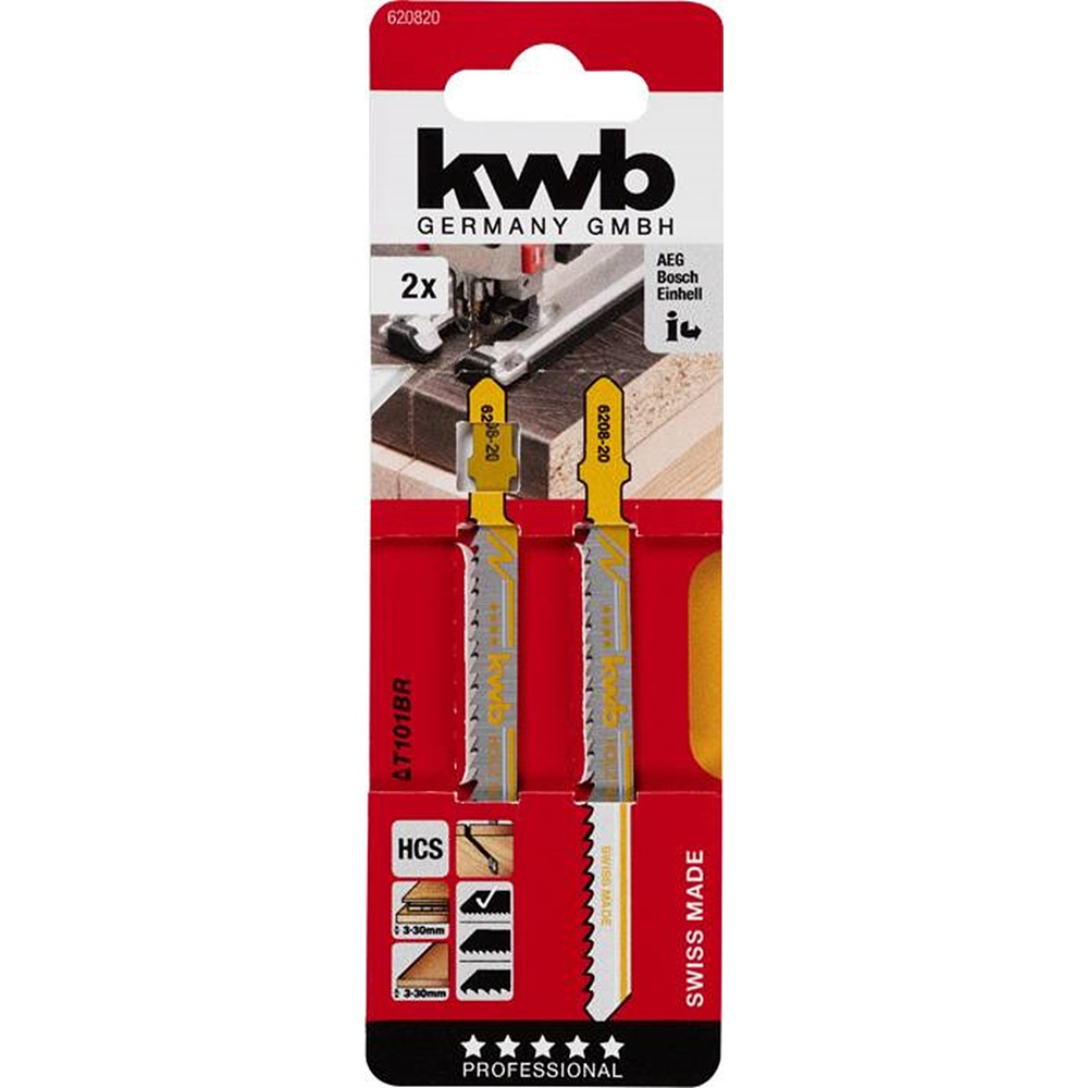 Hojas de sierra caladora para madera diente inverso T101BR (Diente 2mm) 2un.  - KWB