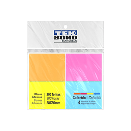 Notas Adhesivas Fluorescentes 4 Colores - 38x50mm 200 Hojas  - TEKBond