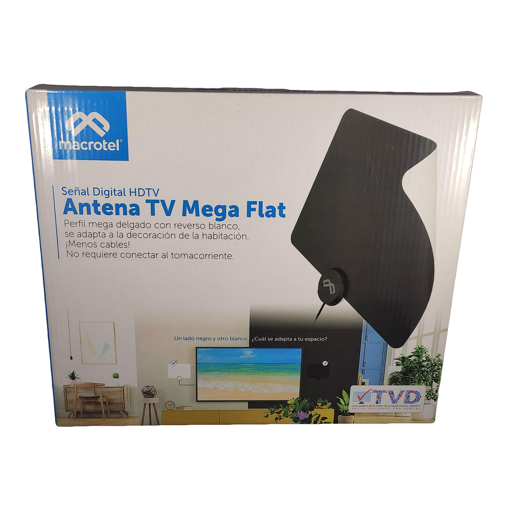 Antena Televisor HD Mega Flat Blanco/Negro  - Macrotel