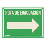 Letrero "Ruta de evacuación derecha" 21x28cms Fotoluminiscente  - Truper