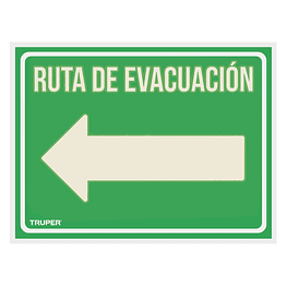 Letrero "Ruta de evacuación izquierda" 21x28cms Fotoluminiscente  - Truper