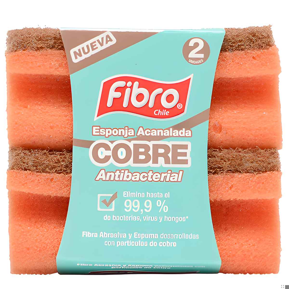 Esponja Cocina Cobre Antibacterial Acanalada 2 un  - Fibro