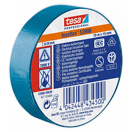 Tesaflex Cinta Aisladora Eléctrica Profesional Azul 10m x 15mm - tesa