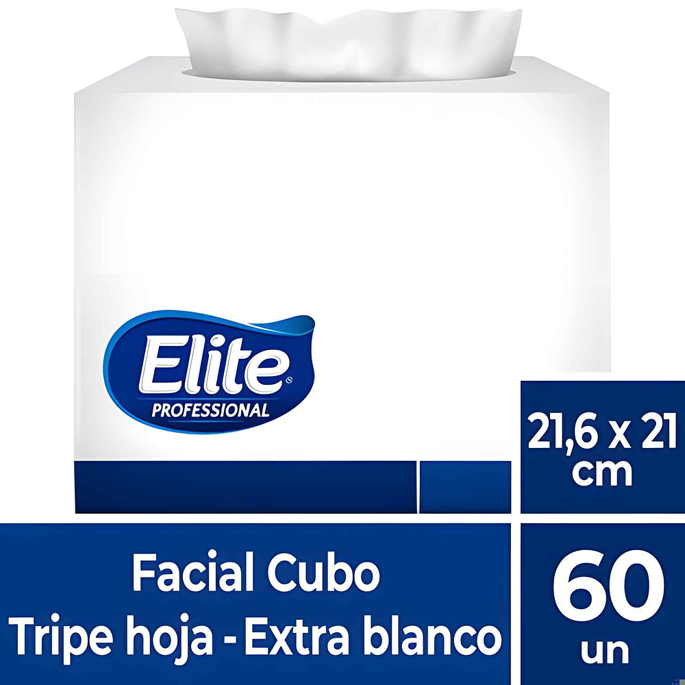 Toalla Facial /Pañuelo Triple Hoja Cubo 21x21cms 60un. - Elite