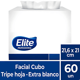 Toalla Facial /Pañuelo Triple Hoja Cubo 21x21cms 60un. - Elite