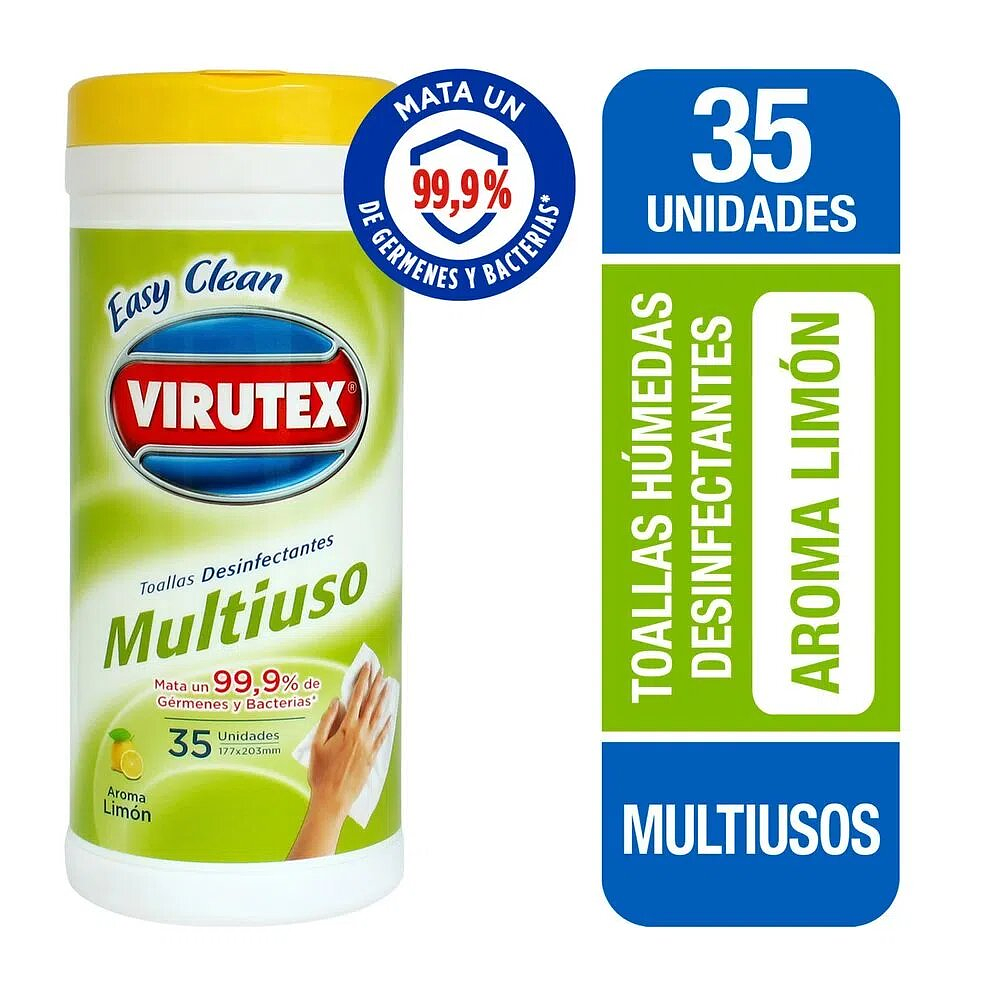 Toallitas Desinfectantes Multiuso Frasco Aroma Limón 35un.  - Virutex