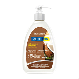 Jabón Hidratante Antibacterial con dispensador 300ml Coco y Vainilla  - Bacterion