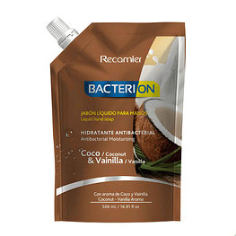 Jabón Hidratante Antibacterial Recarga 500ml Coco y Vainilla  - Bacterion
