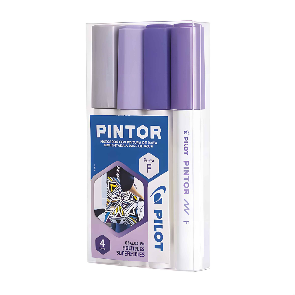 Set Marcador Pintor Fino 4un Plateado, Violeta Pastel, Violeta, Violeta metalizado  - Pilot