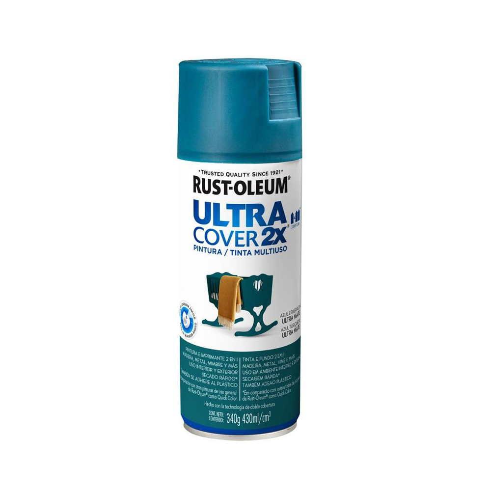 Pintura en Aerosol Ultra Cover 2X 340grs Azul Esmeralda Ultra Mate  - Rust Oleum