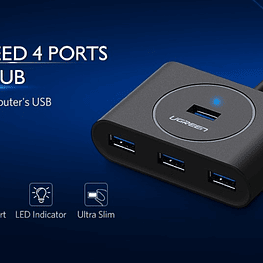 HUB USB 3.0 Negro 4 en 1 modelo CR113 1mt  - Ugreen