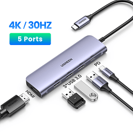 HUB USB-C 5 en 1 PD modelo CM136 15cms  - Ugreen