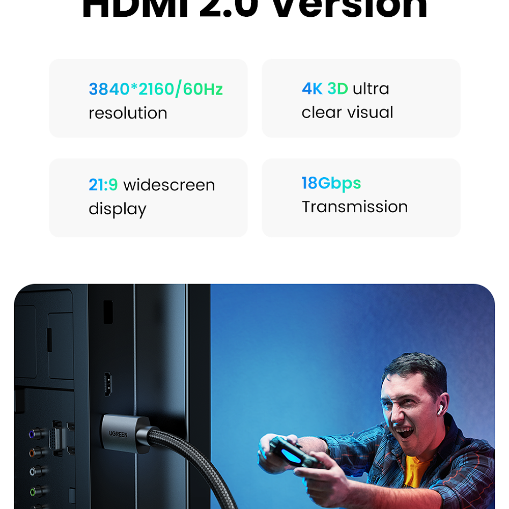 Cable HDMI 2.0 4K modelo HD119 3mts  - Ugreen