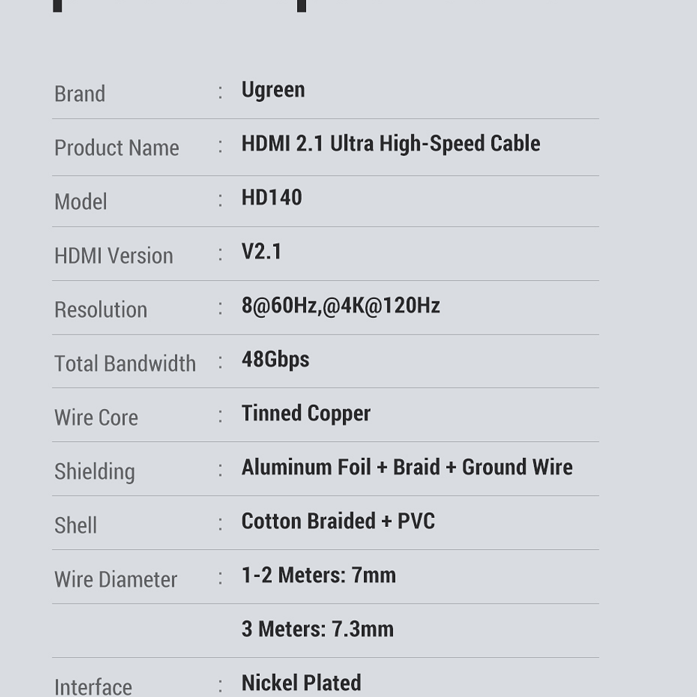Cable HDMI 2.1 8K modelo HD140 1mt  - Ugreen