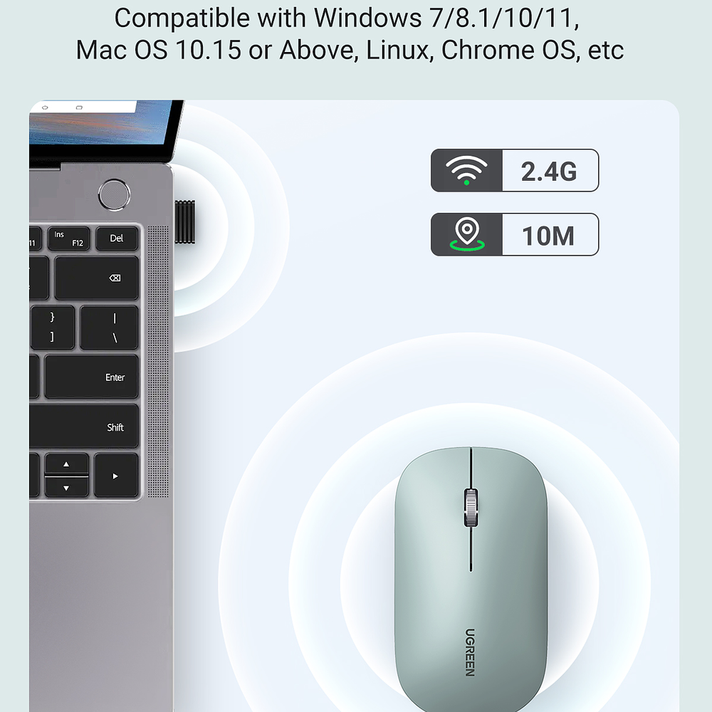 Mouse inalámbrico slim modelo MU001 Verde  - Ugreen