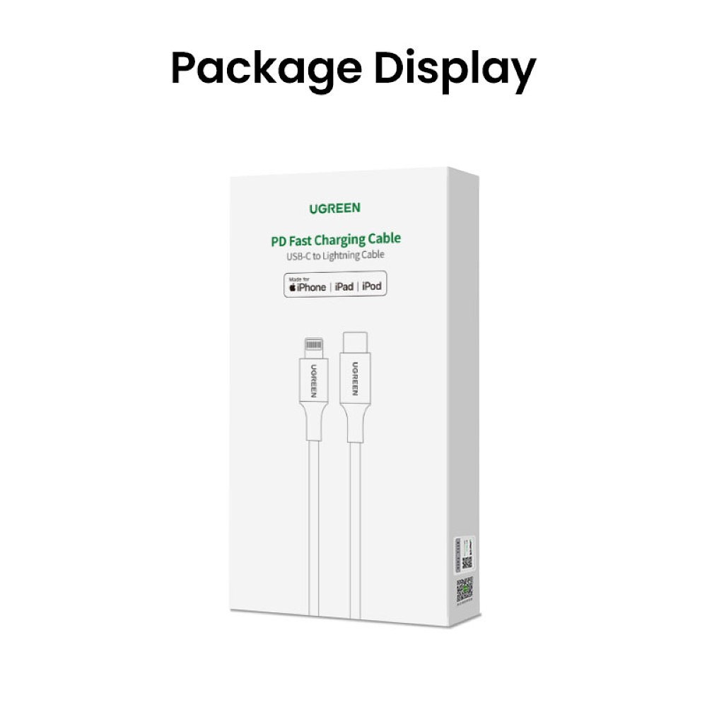 Cable USB-C a Lightning (iPhone) Blanco modelo US304 Certificado 1mt  - Ugreen