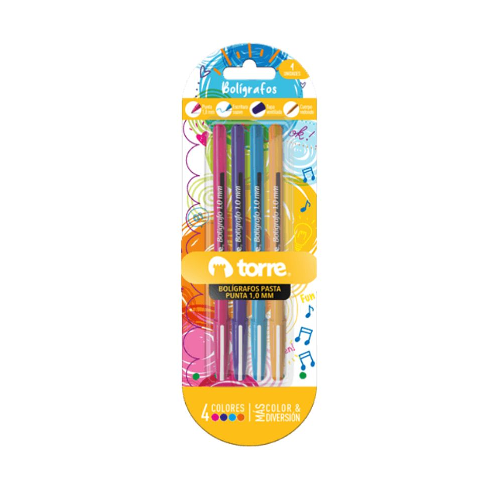 Set de bolígrafos 1.0mm colores fun 4un  - Torre