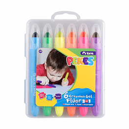 Crayones gel flúor Pekes 3 en 1 6 colores  - Torre