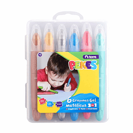 Crayones gel metálico Pekes 3 en 1 6 colores  - Torre